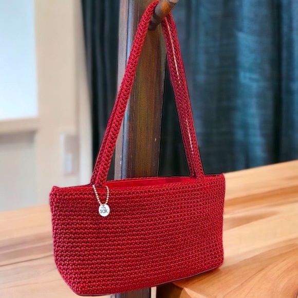 Vintage 👛 Boho Crochet purse by The Sak | Deep Red | Hand Bag | Hand Purse - Picture 2 of 6
